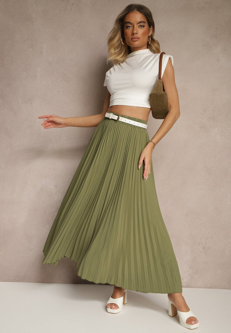 Solid-color Chic High-waisted Pleated Skirt for Women - DivaBiba Fashion House