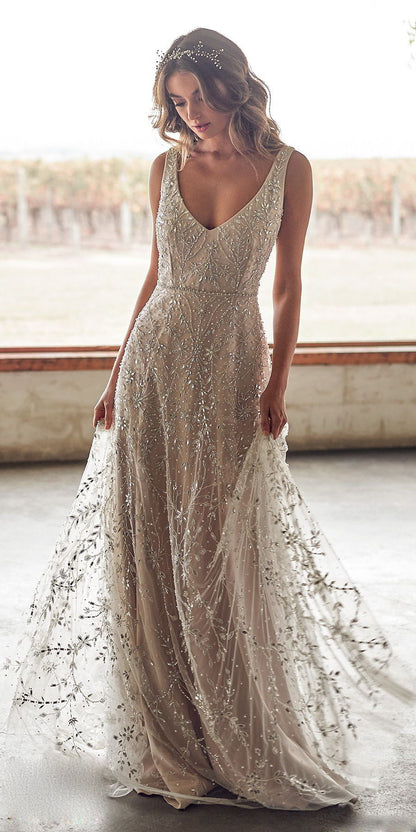 New Bronzing V-neck Long Dress for Women - DivaBiba Fashion House