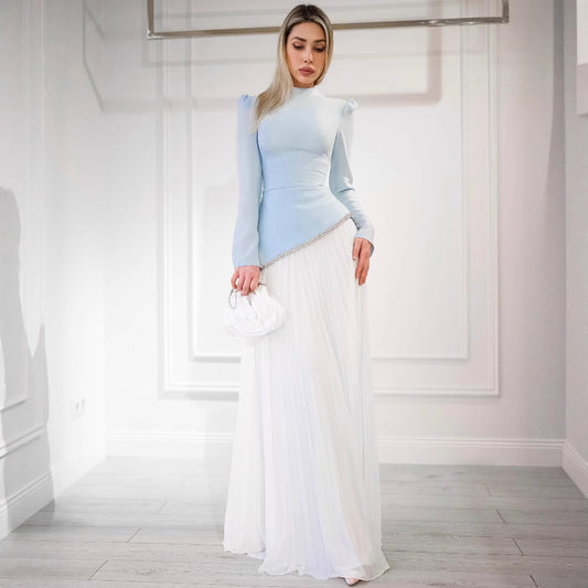 Elegant Chiffon Beaded Pleated Evening Gown for Women - DivaBiba Fashion House