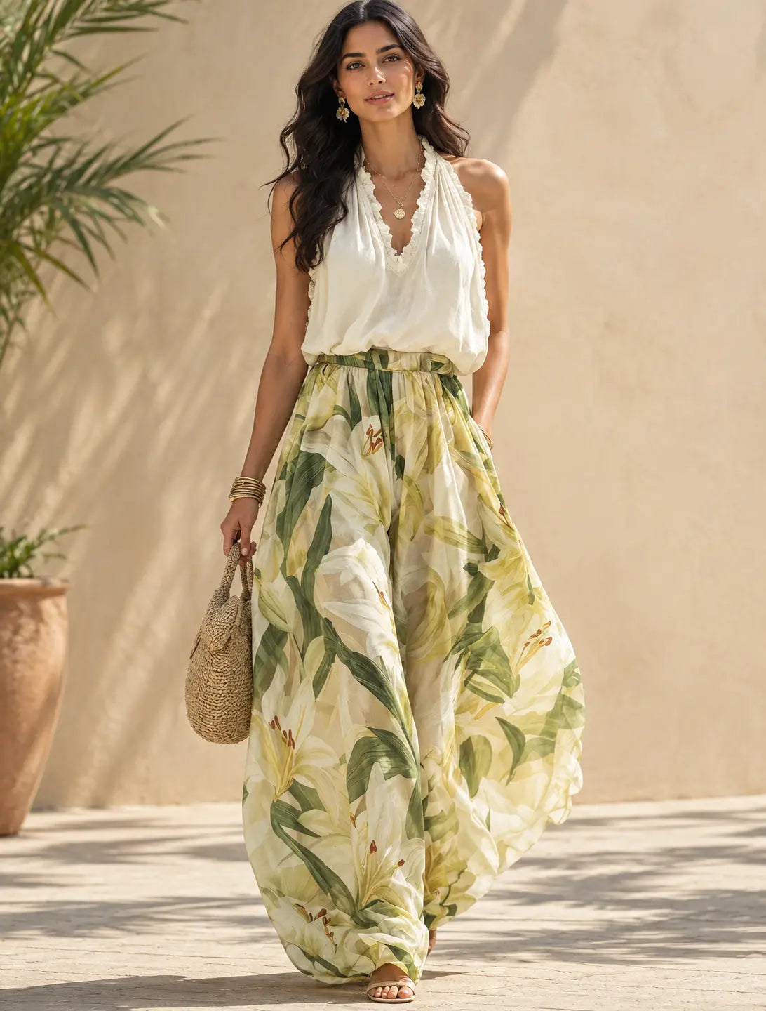 2026 Spring New V-Neck Waist-Cinching Ruffle Elegant Dress