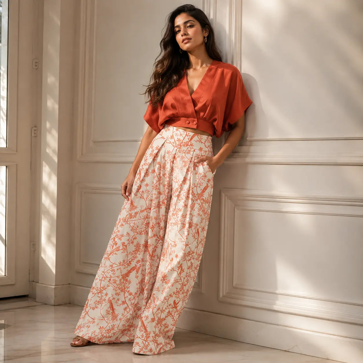 Short Blouse Short-sleeve Top And Trousers Fashionable Suit