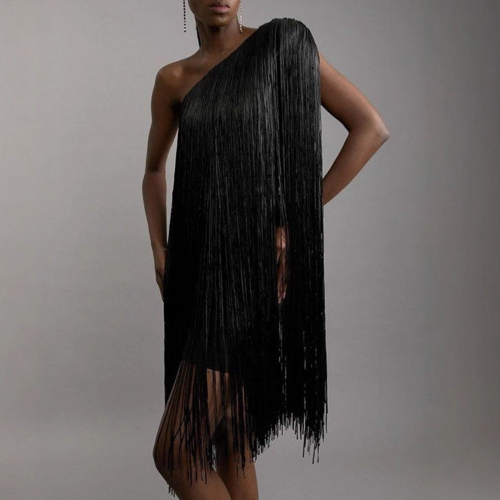 Sleek and Playful Tassel Skirt Party Dress for Women - DivaBiba Fashion House