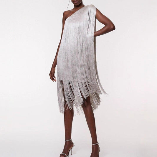 Sleek and Playful Tassel Skirt Party Dress for Women - DivaBiba Fashion House
