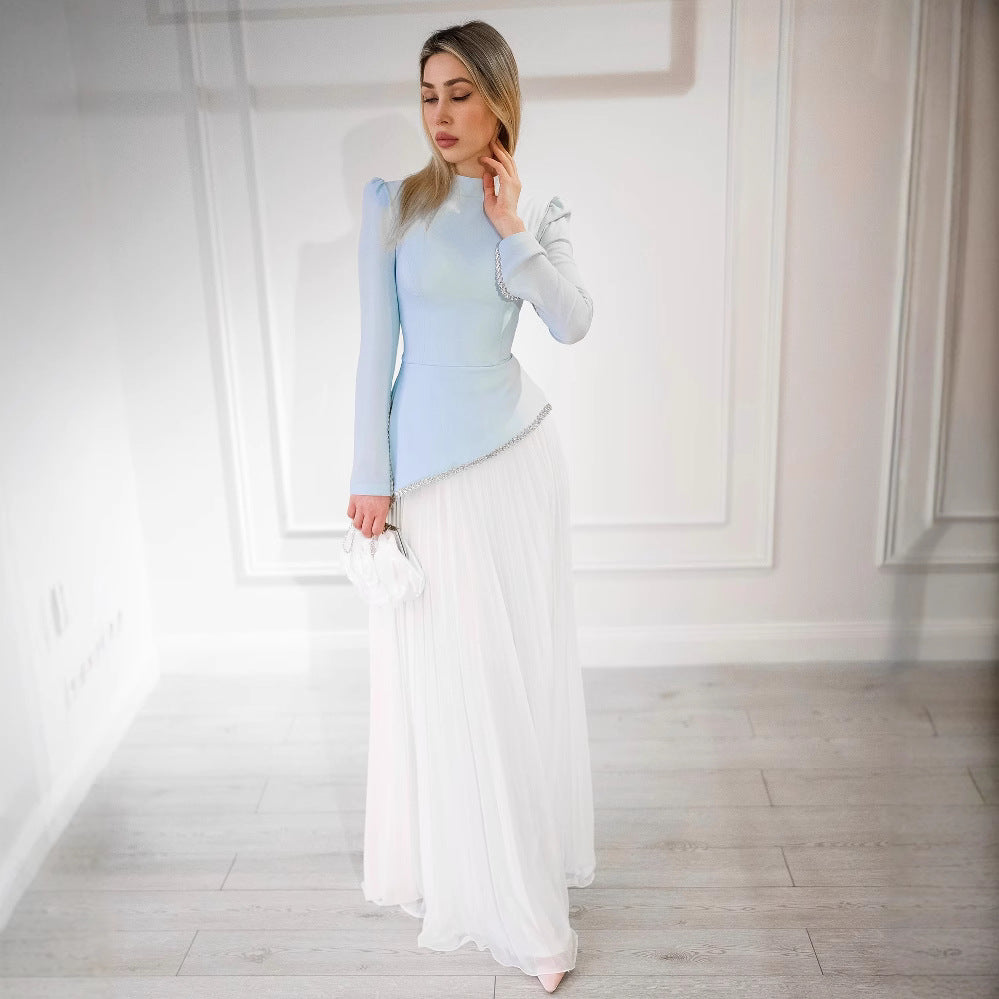 Elegant Chiffon Beaded Pleated Evening Gown for Women - DivaBiba Fashion House