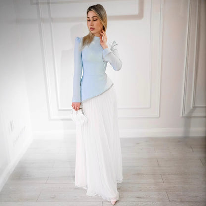 Elegant Chiffon Beaded Pleated Evening Gown for Women - DivaBiba Fashion House